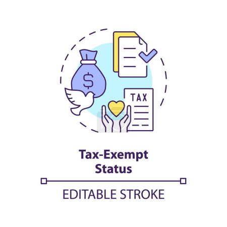 Steuerfreies Statussymbol mit mehreren Farben. Steuerabzug für gemeinnützige Organisationen. Schritte, um NPO zu starten. Abbildung der runden Formlinie. Abstrakte Idee. Grafikdesign. Einfach in Artikel zu verwenden