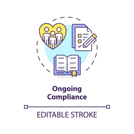 Ongoing compliance multi color concept icon. Filling reports. Legal obligations. Steps to start NGO. Round shape line illustration. Abstract idea. Graphic design. Easy to use in article