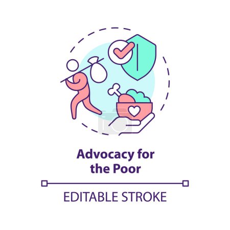 Advocacy for poor multi color concept icon. Poverty alleviation. Feeding poor. Social issue. Role of NGO. Round shape line illustration. Abstract idea. Graphic design. Easy to use in article