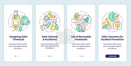 Illustration for Principles of green chemistry onboarding mobile app screen. Walkthrough 4 steps editable graphic instructions with linear concepts. UI, UX, GUI template. Myriad Pro-Bold, Regular fonts used - Royalty Free Image