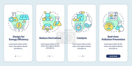Illustration for Green chemistry basics onboarding mobile app screen. Walkthrough 4 steps editable graphic instructions with linear concepts. UI, UX, GUI template. Myriad Pro-Bold, Regular fonts used - Royalty Free Image