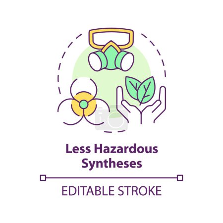 Illustration for Less hazardous synthesis multi color concept icon. Minimal toxicity, eco friendly. Environmental impact. Round shape line illustration. Abstract idea. Graphic design. Easy to use presentation, article - Royalty Free Image