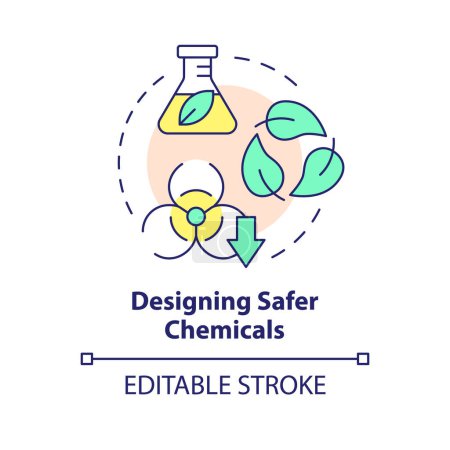 Illustration for Designing safer chemicals multi color concept icon. Green chemistry, toxicity reduction. Round shape line illustration. Abstract idea. Graphic design. Easy to use presentation, article - Royalty Free Image
