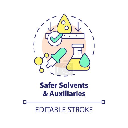 Illustration for Safer solvents and auxiliaries multi color concept icon. Material safety, biodegradable materials. Round shape line illustration. Abstract idea. Graphic design. Easy to use presentation, article - Royalty Free Image