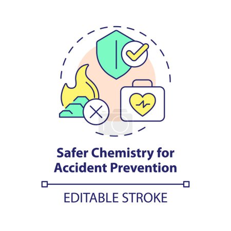 Illustration for Accident prevention safer chemistry multi color concept icon. Material safety. Safe chemistry, risk reduce. Round shape line illustration. Abstract idea. Graphic design. Easy to use presentation - Royalty Free Image