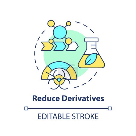 Illustration for Reduce derivatives multi color concept icon. Chemical waste reduction. Sustainable chemistry. Round shape line illustration. Abstract idea. Graphic design. Easy to use presentation, article - Royalty Free Image