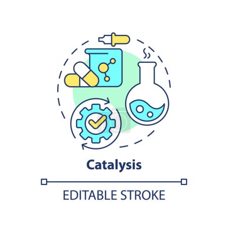 Catalysis multi color concept icon. Chemical reaction, molecular processes. Toxic substances. Round shape line illustration. Abstract idea. Graphic design. Easy to use presentation, article