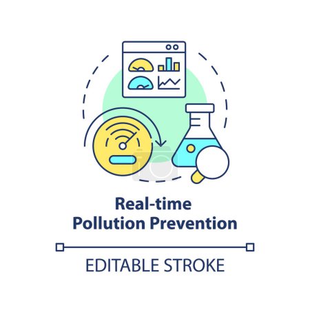 Illustration for Realtime pollution prevention multi color concept icon. Waste creation, environmental impact. Round shape line illustration. Abstract idea. Graphic design. Easy to use presentation, article - Royalty Free Image