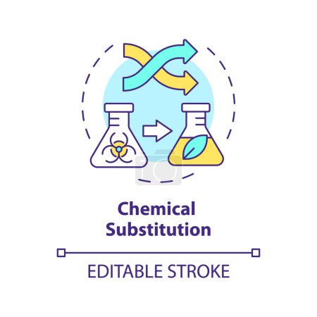 Illustration for Chemical substitution multi color concept icon. Molecular reaction, chemistry. Ecofriendly synthesis, pollution reduce. Round shape line illustration. Abstract idea. Graphic design. Easy to use - Royalty Free Image