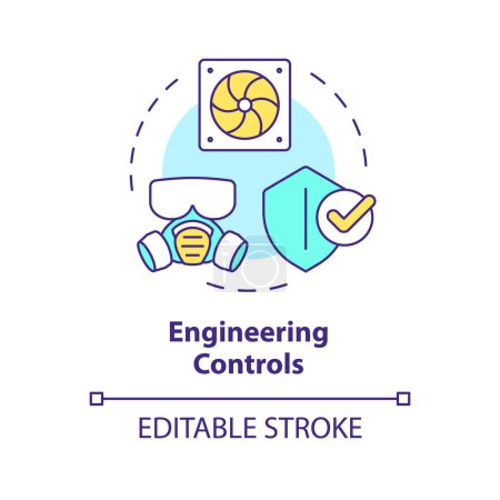Illustration for Engineering controls multi color concept icon. Personal protective equipment. Ventilation systems. Round shape line illustration. Abstract idea. Graphic design. Easy to use presentation, article - Royalty Free Image