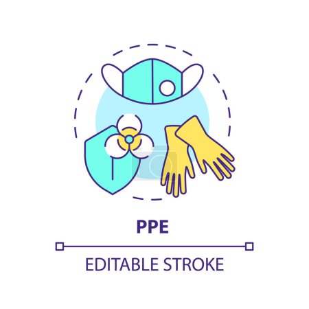 Illustration for PPE multi color concept icon. Personal protective equipment. Risk assessment, industrial hygiene. Round shape line illustration. Abstract idea. Graphic design. Easy to use presentation, article - Royalty Free Image