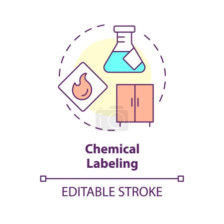 Chemical labeling multi color concept icon. Sample management. Material safety, proper storage. Round shape line illustration. Abstract idea. Graphic design. Easy to use presentation, article