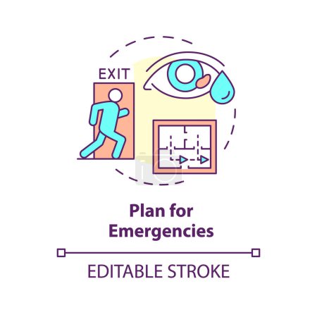 Illustration for Plan for emergencies multi color concept icon. Emergency operations plan. Evacuation preparedness. Round shape line illustration. Abstract idea. Graphic design. Easy to use presentation, article - Royalty Free Image
