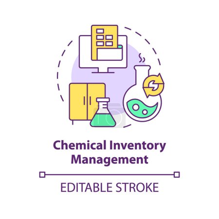 Chemical inventory management multi color concept icon. Chemical containers, workplace safety. Round shape line illustration. Abstract idea. Graphic design. Easy to use presentation, article