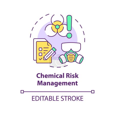 Illustration for Chemical risk management multi color concept icon. Personal protective equipment. Hazard danger sign. Round shape line illustration. Abstract idea. Graphic design. Easy to use presentation, article - Royalty Free Image