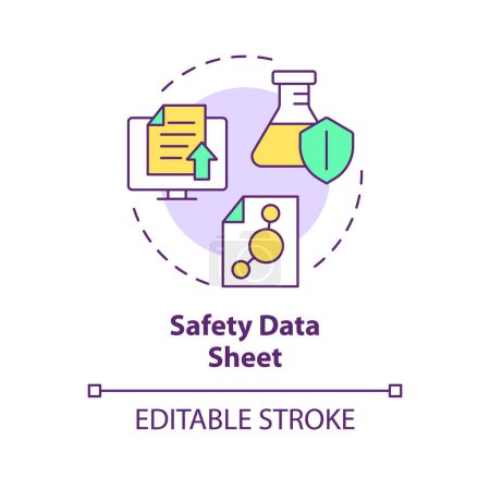 Safety data sheet multi color concept icon. Regulatory compliance. Incident prevention. Risk assessment. Round shape line illustration. Abstract idea. Graphic design. Easy to use presentation, article
