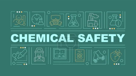 Chemical safety green word concept. Environmental impact, health hazard. Typography banner. Flat design. Vector illustration with title text, editable line icons. Ready to use. Arial Black font used