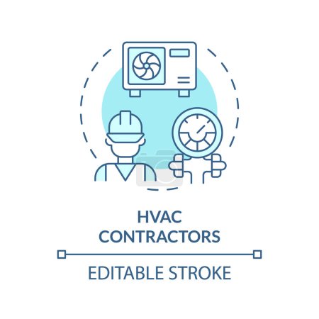 HVAC contratistas icono concepto azul suave. Ingeniero profesional. Mantenimiento y reparación. Ilustración de línea de forma redonda. Una idea abstracta. Diseño gráfico. Fácil de usar en material promocional