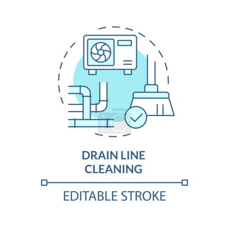 Drain line cleaning soft blue concept icon. Clearing condensate drain. HVAC preventive maintenance. Round shape line illustration. Abstract idea. Graphic design. Easy to use in promotional material