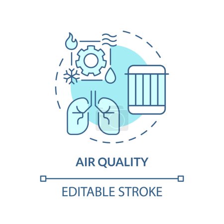 Air quality soft blue concept icon. Air filter replacement. Respiratory health. HVAC system. Round shape line illustration. Abstract idea. Graphic design. Easy to use in promotional material