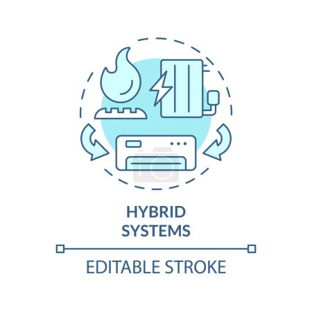 Hybridsysteme weiches blaues Konzeptsymbol. Duales Kraftstoffsystem. Typ der Klimaanlage. Heizlösung. Abbildung der runden Formlinie. Abstrakte Idee. Grafikdesign. Einfach in Werbematerial zu verwenden