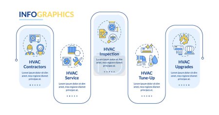 Basic HVAC Services and Improvements blue rectangle infographic template. Data visualization with 5 steps. Editable timeline info chart. Workflow layout with line icons. Lato-Bold, Regular fonts used