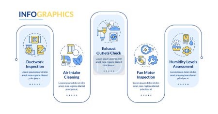 Ventilation inspection blue rectangle infographic template. HVAC. Data visualization with 5 steps. Editable timeline info chart. Workflow layout with line icons. Lato-Bold, Regular fonts used 