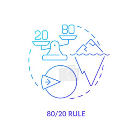 80 20 regla icono concepto de gradiente azul. Gestión del tiempo. Ilustración de línea de forma redonda. Una idea abstracta. Diseño gráfico. Fácil de usar en infografía, material promocional, artículo, entrada de blog