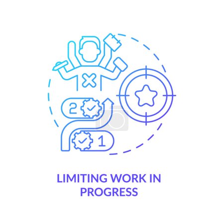 Illustration for Limiting work in progress blue gradient concept icon. Workflow managing. Round shape line illustration. Abstract idea. Graphic design. Easy to use in infographic, promotional material, article - Royalty Free Image