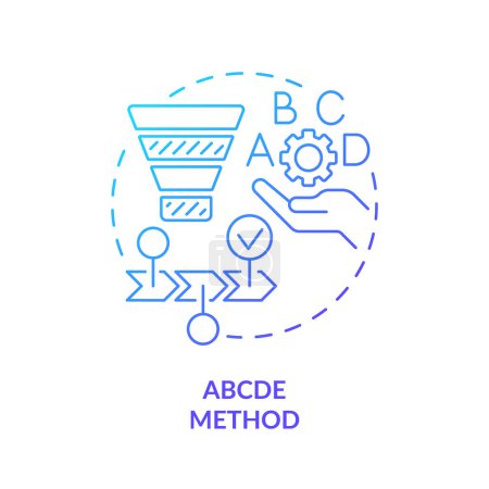 Método ABCDE icono concepto de gradiente azul. Gestión del flujo de trabajo. Ilustración de línea de forma redonda. Una idea abstracta. Diseño gráfico. Fácil de usar en infografía, material promocional, artículo, entrada de blog
