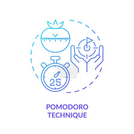 Pomodoro-Technik blauer Farbverlauf Konzept-Symbol. Fokuskontrolle. Abbildung der runden Formlinie. Abstrakte Idee. Grafikdesign. Einfach zu bedienen in Infografik, Werbematerial, Artikel, Blog-Post