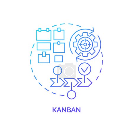 Kanban Methode blaues Gradienten-Konzept-Symbol. Team management. Abbildung der runden Formlinie. Abstrakte Idee. Grafikdesign. Einfach zu bedienen in Infografik, Werbematerial, Artikel, Blog-Post
