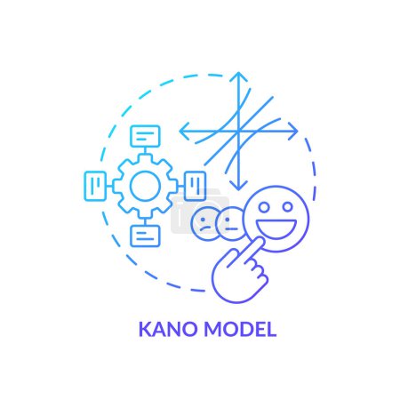 Kano Modell blauer Farbverlauf Konzept-Symbol. Organisation von Teamarbeit. Abbildung der runden Formlinie. Abstrakte Idee. Grafikdesign. Einfach zu bedienen in Infografik, Werbematerial, Artikel, Blog-Post