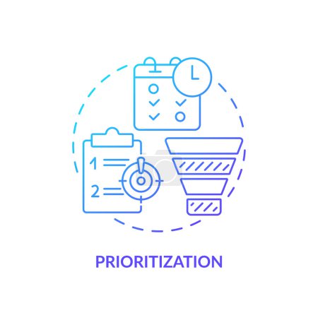 Icono de concepto de gradiente azul de priorización. Gestión de tareas, productividad. Ilustración de línea de forma redonda. Una idea abstracta. Diseño gráfico. Fácil de usar en infografía, material promocional, artículo
