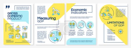 Economic growth measurement blue and yellow brochure template. Leaflet design with linear icons. Editable 4 vector layouts for presentation, annual reports. Questrial, Lato-Regular fonts used