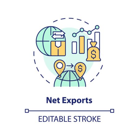 Net exports multi color concept icon. National economic. Global market, gdp calculating. Round shape line illustration. Abstract idea. Graphic design. Easy to use in brochure, booklet