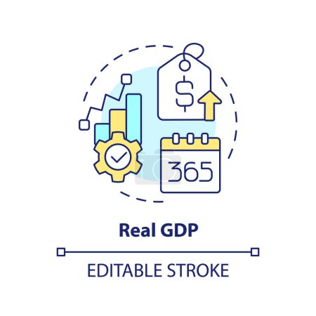 Real gdp multi color concept icon. Macro economy. Government revenue, capital gain. Market value. Round shape line illustration. Abstract idea. Graphic design. Easy to use in brochure, booklet