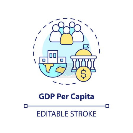 BIP pro Kopf Multi-Color-Konzept Symbol. Sozioökonomischer Indikator Individuelle Zahlungsbasis. Abbildung der runden Formlinie. Abstrakte Idee. Grafikdesign. Einfache Handhabung in Broschüre, Broschüre