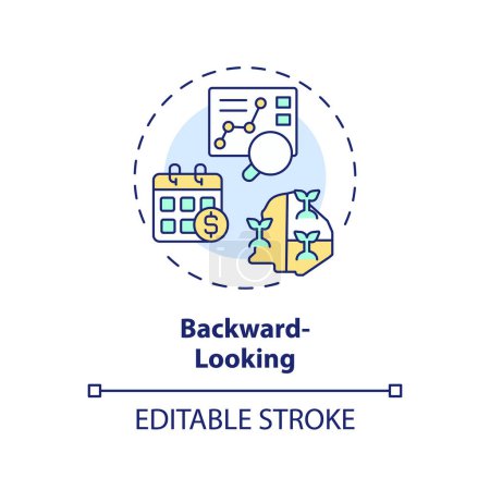 Backward-looking multi color concept icon. Economical predictions. Market data analysis. Financial metrics. Round shape line illustration. Abstract idea. Graphic design. Easy to use in brochure