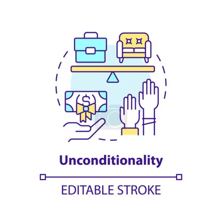 Unconditionality multi color concept icon. Social policies equality. Resources regulation. Round shape line illustration. Abstract idea. Graphic design. Easy to use in brochure, booklet