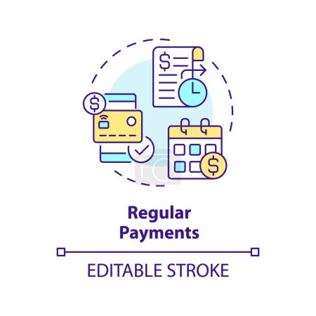 Regular payments multi color concept icon. Salary income, financial sustainability. Monthly revenue. Round shape line illustration. Abstract idea. Graphic design. Easy to use in brochure, booklet