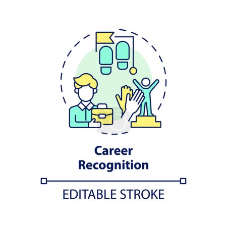 Career recognition multi color concept icon. Professional achievement. Employee recognition. Job promotion. Workplace culture. Round shape line illustration. Abstract idea. Graphic design. Easy to use