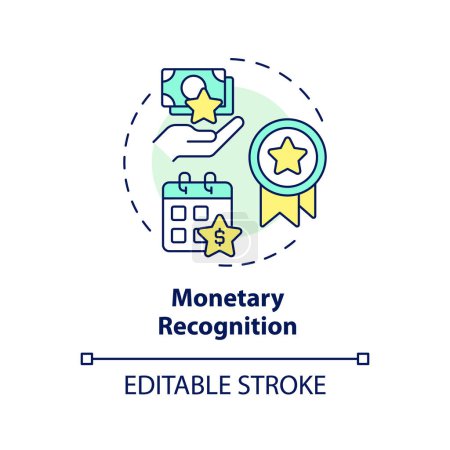Monetary recognition multi color concept icon. Employee recognition. Gifts and bonuses. Salary increase. Payday. Round shape line illustration. Abstract idea. Graphic design. Easy to use