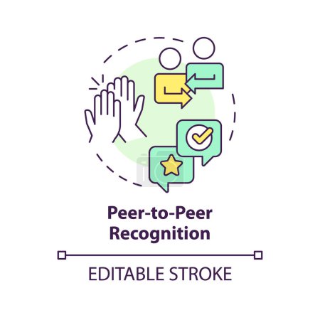 Peer to peer recognition multi color concept icon. Coworker support. Team spirit. Workplace culture. Colleague appreciation. Round shape line illustration. Abstract idea. Graphic design. Easy to use