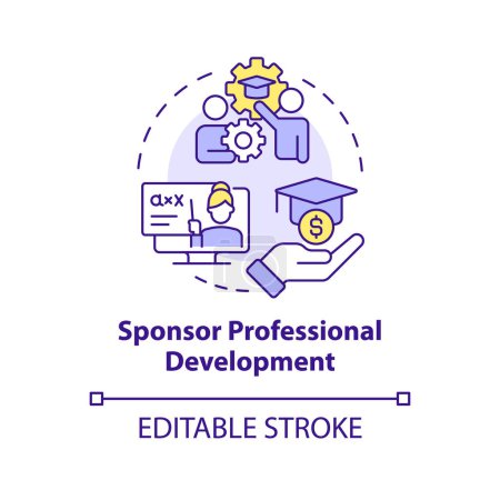 Sponsor professional development multi color concept icon. Financial support. Employee recognition. Job training. Round shape line illustration. Abstract idea. Graphic design. Easy to use