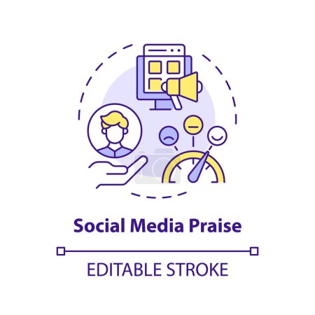 Illustration for Social media praise multi color concept icon. Employee public recognition. Online announcement. Employee of the month. Round shape line illustration. Abstract idea. Graphic design. Easy to use - Royalty Free Image