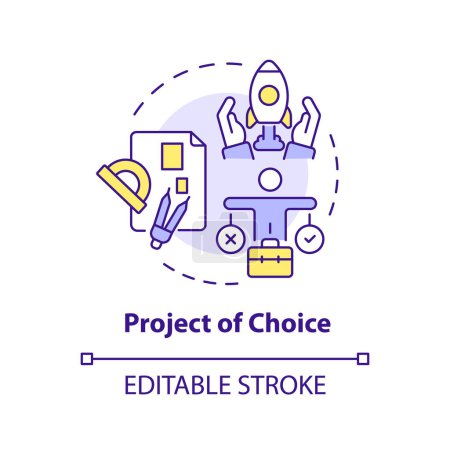 Project of choice multi color concept icon. Employee recognition. Lead project. Career opportunity. Project management. Round shape line illustration. Abstract idea. Graphic design. Easy to use