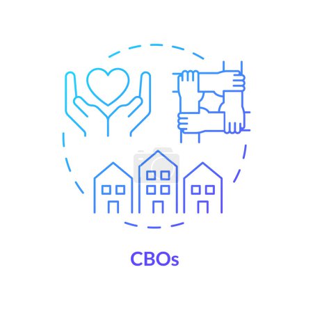 CBOs blue gradient concept icon. Community based organization. Local unity. Neighbourhood. Civic engagement. Round shape line illustration. Abstract idea. Graphic design. Easy to use in article
