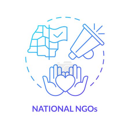 Icono de concepto de gradiente azul de las ONG nacionales. Organización no gubernamental a nivel nacional. Comunidad regional. Ilustración de línea de forma redonda. Una idea abstracta. Diseño gráfico. Fácil de usar en el artículo