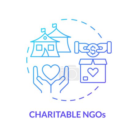 Wohltätige NGOs blaues Gradientenkonzept-Symbol. Nichtregierungsorganisation. Humanitäre Hilfe. Ehrenamtliche Arbeit. Abbildung der runden Formlinie. Abstrakte Idee. Grafikdesign. Einfach in Artikel zu verwenden